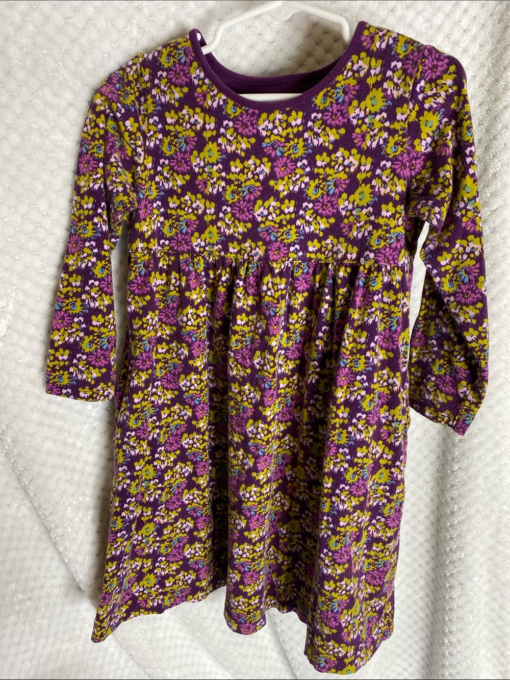 Lands' End Purple Floral Long Sleeve Knit Dress with Pockets